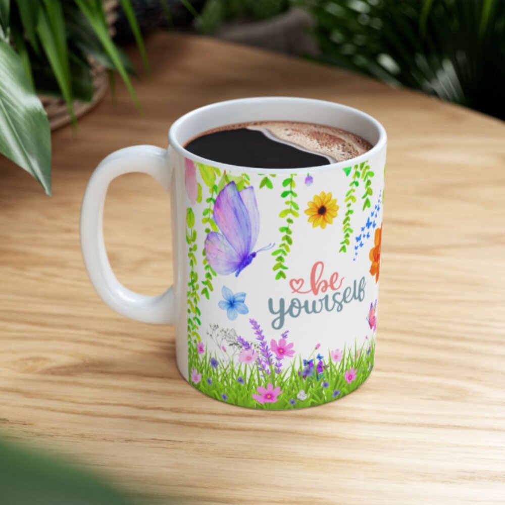 Colorful Be Yourself Butterfly EASTER Flower Mug